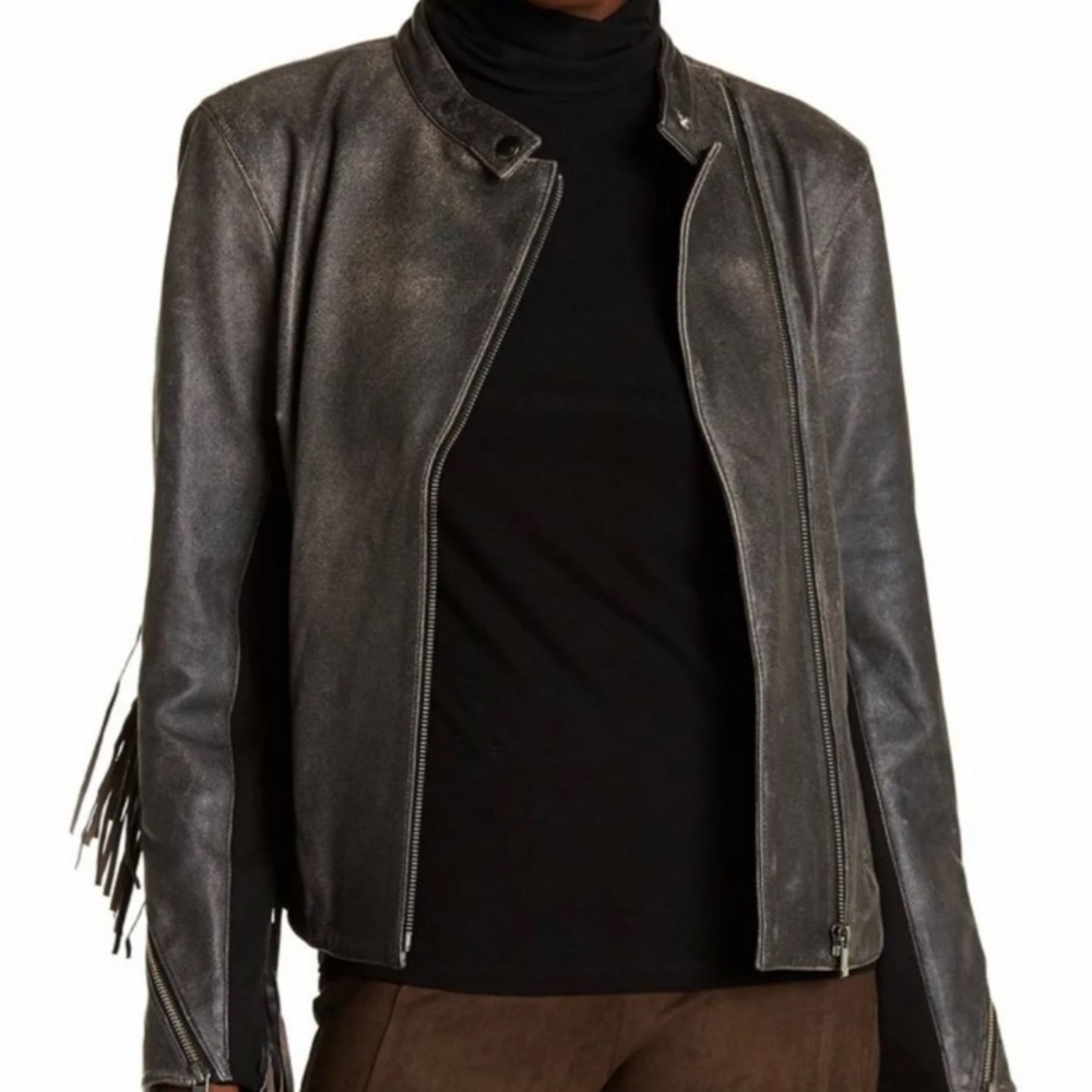 As by Df Haute Leather Fringe Moto Jacket - Picture 2 of 6